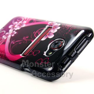 Pink Heart Glossy Hard Case Snap on Cover for HTC EVO 4G LTE Sprint