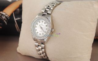 Dress Ladies Quartz Wrist Watch w Crystal Silver Steel Fashion Design