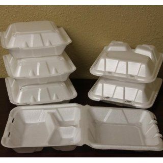 Foam Hinged Lid Carryout Containers Large, Three