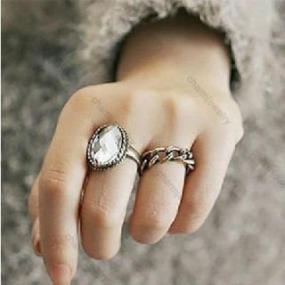  Big Crystal Stone Oval Ring Two Pieces Set Rings Hot New