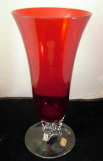  Fostoria 10 Vase Ruby Red Hugh w Crystal Foot Mint ORG Label