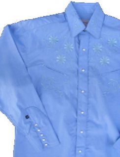 6703 Prairie Rockmount Western Cowboy Shirt XL Blue Embroidery Floral