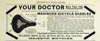  print advertising for Mesinger Majestic bicycle saddle Hulbert Bros