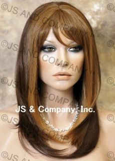 Human Hair Blend Wig Long Silky Straight Side Face Frame Auburn Mix
