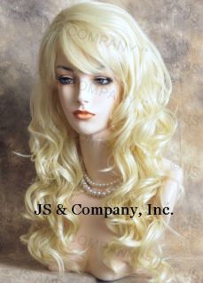 Human Hair Blend Long Wavy Pale Blonde Curly Wig Hair SBL