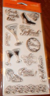 CLEAR ACRYLIC FISKARS STAMPS GIRLS NIGHT OUT SHOES DRINKS CHEERS wks
