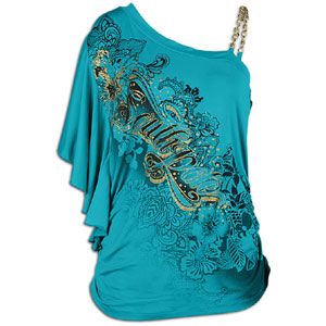 Southpole One Shoulder Sd Ruched Logo Top   Womens   Peacock Blue