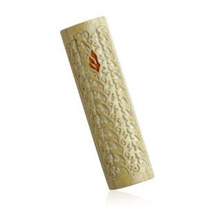 Jerusalem Stone Mezuzah with Traditional Shin and Floral