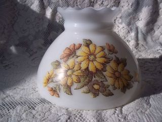 Vtg Milk Glass Hurricane Lamp Shade Floral Pattern