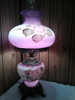 Hurricane Lamp Purple with Hand Painted Roses