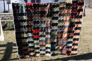 Vintage Handmade Patchwork Quilt Heavy Warm Wool Yarn Knots