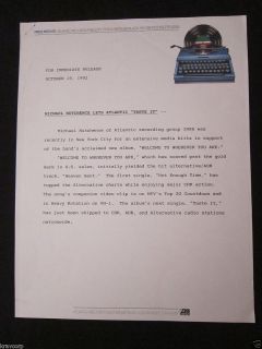 Michael Hutchence INXS—1992 Press Release