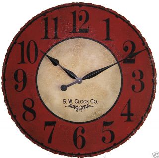Large Wall Clock 24 Antique Red Tan French Country Round Big
