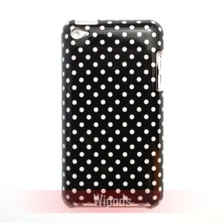 White Polka Dots Hard Black Case Cover Skin for iPod Touch 4 4th GEN