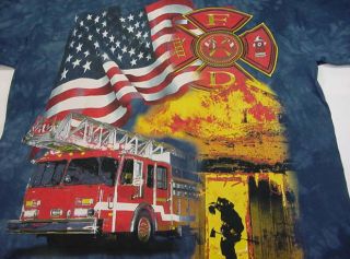The Mountian Fire Fighter Department Engine Rescue USA America Flag T