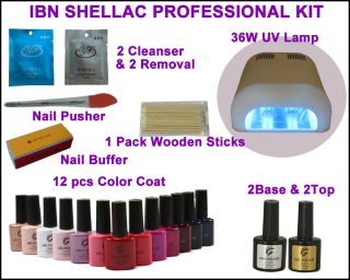 Professional Shellac Kit Any 12 IBN Shellac Color 36W UV Lamp 2 Base 2