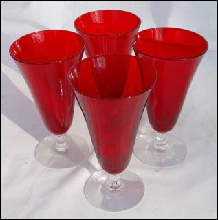 Elegant Stem Footed Red Ruby Ice Tea Glasses Cambridge