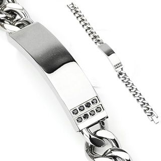 Stainless Steel Bracelet ID Bracelet with Black CZ Free Engraving BQ