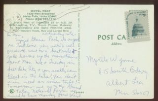 112407 Motel West Idaho Falls ID Postcard 1977 US Hwy 20
