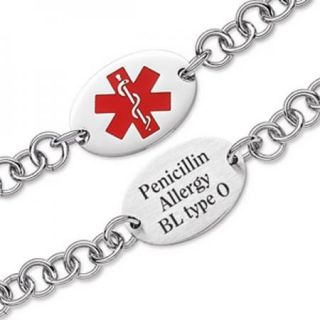 Personalized Medical ID Alert Engraved Oval Stainless Steel Bracelet