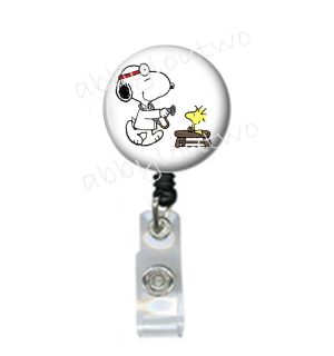 Retractable ID Badge Holder Reel Snoopy and Woodstock