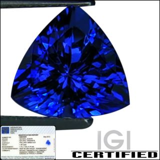 IGI Certified 1 46 ct AA Natural DBlock Tanzanite Trillion Deep Bluish