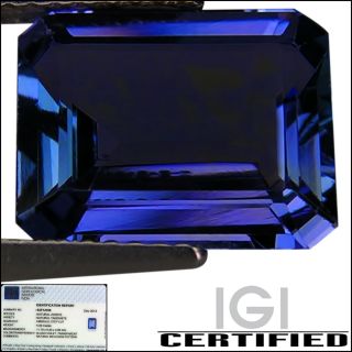 IGI Certified 5.09 ct AA+ Natural DBlock Tanzanite Emerald Cut Bluish