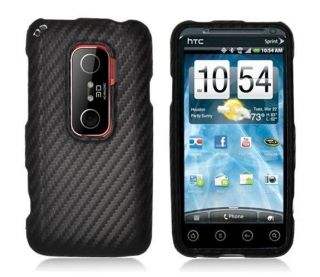 CARBON FIBER Black Textured Snap On CASE for Sprint HTC EVO 3D Skin