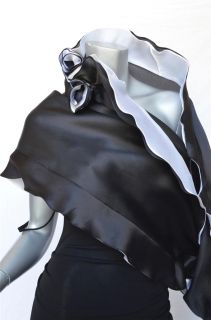 Ilana Wolf Womens Silk Black White Wide Scarf Shawl Neck Wrap Stole