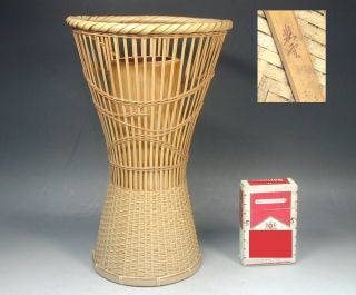 Ikebana Bamboo Basket Vase #280 Signed Japanese Japan Tall Long Stem