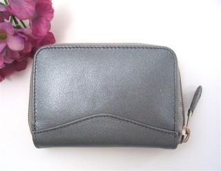 Ili Leather Credit Card Holder Card ID Case One Zip Indexer Pewter New