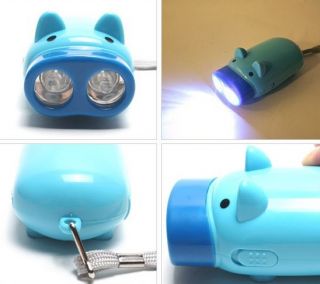 Mini Hand Pressure Storage Torch Pig Shaped 2 LED Energy Conservation