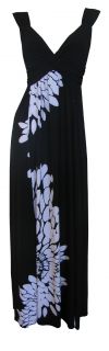 Black White Japanese Floral Print Maxi Dress Size 8 New