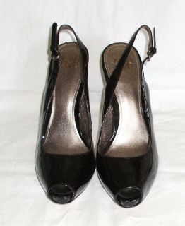 Joan David Black Patent Leather Slingback Womens 8 5 Peep Toe 4 5 inch