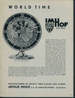 1957 Arthur Imhof Clock Company Vintage 1957 Swiss Ad Suisse Advert