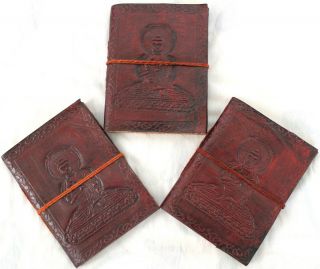Buddha in Meditation Handmade Tri Fold Embossed Leather Journal Set of