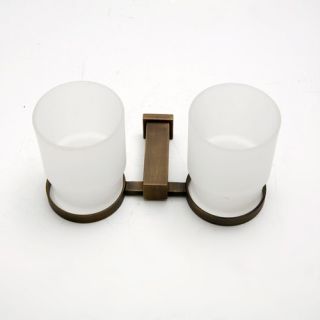 Wall Mount Double Glass Tumbler Toothbrush Holder