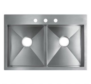 33 Inch Top Mount / Drop In Stainless Steel Double Bowl Kitchen Sink