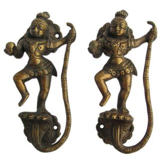 INDIAN HINDU GOD KRISHNA BRASS DOOR HANDLES PULLS ANTIQUE Ethnic