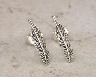 Pretty Sterling Silver Indian Feather Stud Earrings