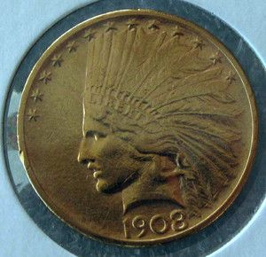 1908D USA $10 Dollars Gold Coin Indian Eagle AU Luster No Motto