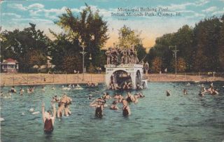 Quincy IL Illinois Indian Mounds Park Bathing Postcard