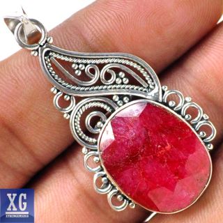 INDIAN RUBY 925 SILVER PENDANT POP STYLE