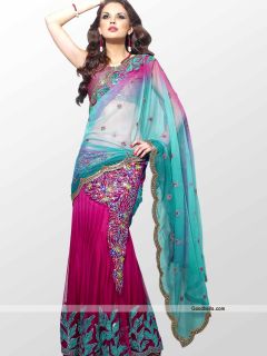 Indian Bollywood Ethnic Pink Blue Lehenga Saree 