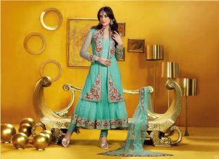 Indian Bollywood Bridal Gherdar Sea Green Anarkali with Full Length