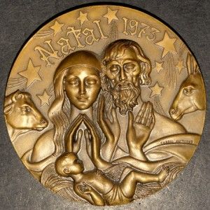 NATIVITY/ CHRISTMAS / ANJOS MUSIC /BRONZE MEDAL BY ANTUNES /304g   3.5