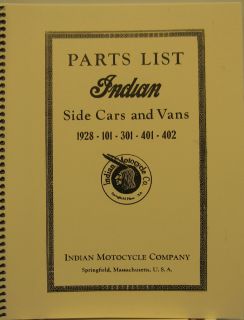 1928 Indian Motorcycle Parts List Side Cars Vans 1928 101 301 401 402