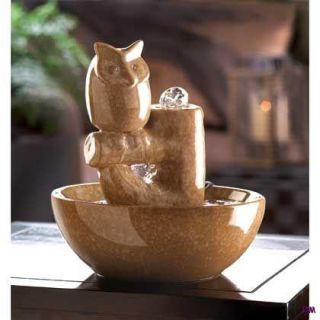  Perched Owl Tabletop Indoor Water Fountain Natural Color Finish