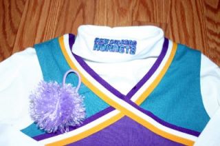 Cheerleader Costume New Orleans Hornets Pom Poms Bow 4 Purple Teal