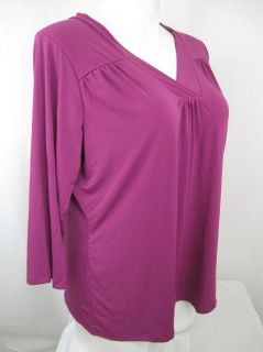  1x Liquid Knit 3 4 Sleeve V Neck Top with Shirring in Violet